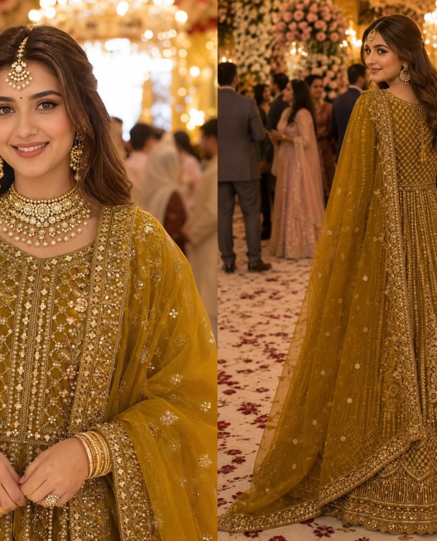 GREEN - Green Net Kurti Lehenga With Zari Work